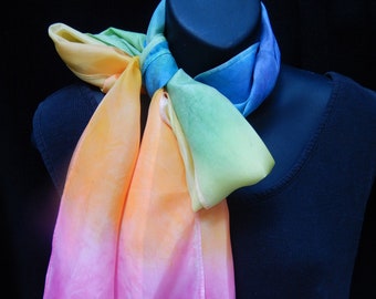 TRUE COLORS - Hand-painted Habotai Silk Scarf; Birthday, Anniversary, Bridesmaid Gift