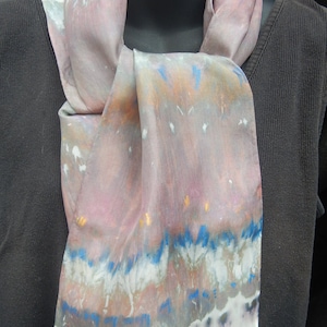 Painted Desert ~ Heavy Snow ~ 100% Silk Satin Scarf, Hand-dyed, Size 8 x 54, Birthday, Anniversary, Bridesmaid Gift, Hostess Gift