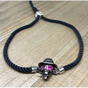 Reduziert - LifeBoho Micro Pave CZ Zirkonia schwarz Schädel Perlen verstellbare Armband, handgemachte schwarze Schädel Armband, schwarzer Schädel Armband