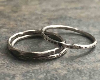 Sterling Silver Rings, Sterling Silver Skinny Stacking Rings, Sterling Silver Textured Rings, Sterling Silver Minimalist Rings, 925 rings