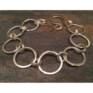 LifeBoho Hand Forged Sterling Silver Hammered Link Bracelet, Sterling Link Bracelet, Adjustable, Woman Handmade Chain Bracelet FREE SHIPPING