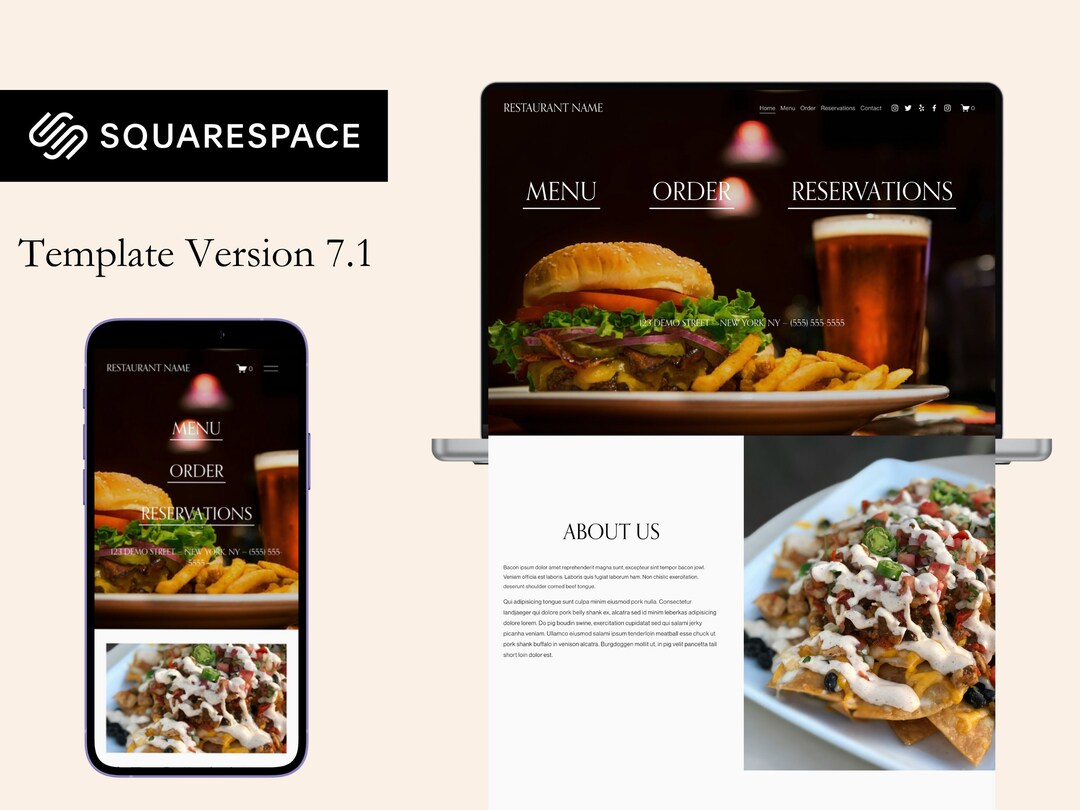 Squarespace site Template Version 7.1 Theme Customizable Best for Restaurant, Bakery, Cafe