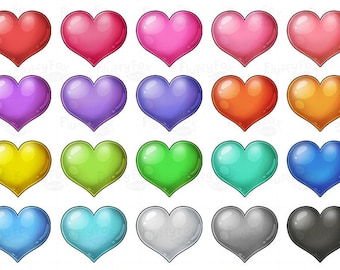 Shiny Heart Clipart, Kawaii Hearts Clip Arts, Cute Bright Love Clip Art, Valentine&#39;s Day Sparkling Graphic Download, Commercial Use