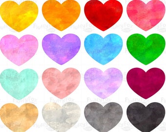 Watercolor Heart Clipart, Painted Hearts Clip Art, Valentine Love Graphic Cliparts PNG Digital Download, Commercial Use