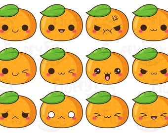 Kawaii Tangerine Clipart, Cute Oranges Faces Clip Art, Fruit Cartoon Food Farm Produce Design Expression Emoji Digital Graphic PNG Download