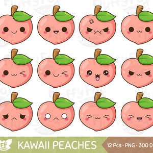 Kawaii Peach Clipart, Cute Peaches Faces Clip Art, Fruit Cartoon Produce Food Farm Design Expression Emoji Digital Graphic PNG Download