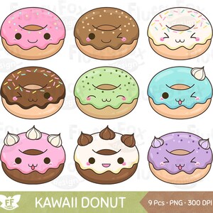 Kawaii Donut Clipart, Doughnut Clip Art, Snack Sweets Cute Pastry Vanilla Pastel Creamy Food Dessert Bakery Emoji Face PNG Graphic Download