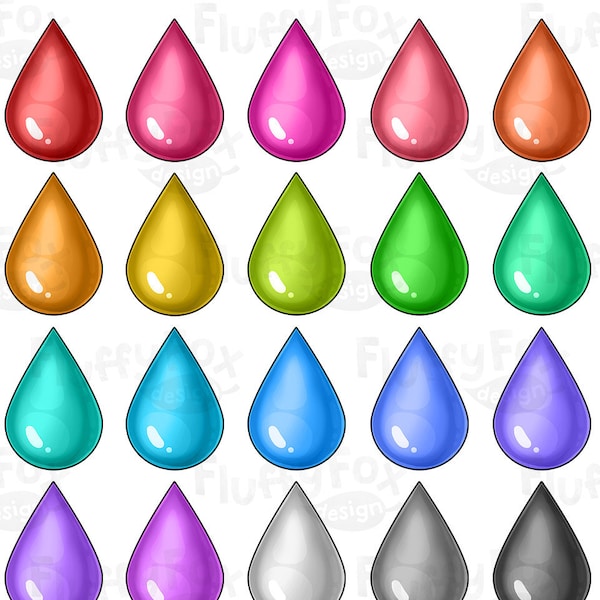 Water Drop Clipart, Liquid Droplet Clip Art, Cute Rain Raindrop Icon Colorful Rainbow Bright Vivid Scrapbook Shower PNG Graphic Download