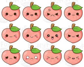 Kawaii Peach Clipart, Cute Peaches Faces Clip Art, Fruit Cartoon Produce Food Farm Design Expression Emoji Digital Graphic PNG Download