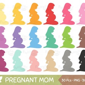 Embarazada mamá clipart, clipart de embarazo, cliparts de la maternidad, silueta que espera madre, bebé ducha Clip Art, uso comercial