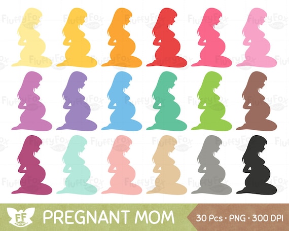 Pregnant Mom Clipart, Pregnancy Clipart, Motherhood Cliparts, Silhouette Expecting Mother, Baby Shower Clip Art, Commercial Use