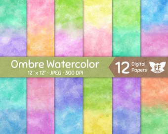 Ombre Aquarell Digitalpapier, helle & weiche Farbe Hintergrund, Pastell Faux gemalt Textur Handwerk bunte Farbverlauf Muster Grafik Download