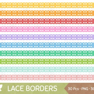 Stitched Scalloped Border Clipart, Scallop Borders Stitches Clip Art, Rainbow Stitch Lace Cute Craft Graphic PNG Download, Commercial Use image 1