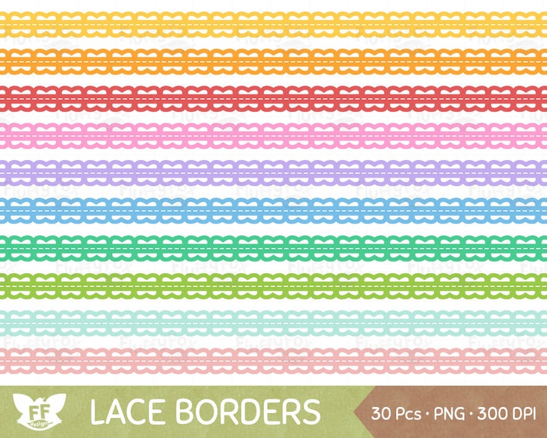 Stitched Scalloped Border Clipart, Scallop Borders Stitches Clip Art, Rainbow Stitch Lace Cute Craft Graphic PNG Download, Commercial Use 画像 1