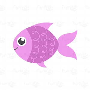 Peut inclure: Un poisson rose de dessin anim&eacute; avec un gros &oelig;il et une queue recourb&eacute;e. Le poisson a un motif en spirale sur son corps.