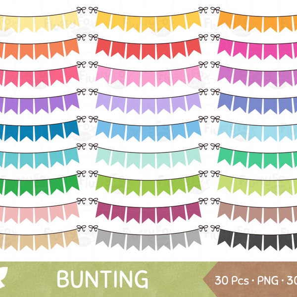 Bunting Flag Clipart, Party Banner Clip Art, Pennant Flag Colorful Rainbow Graphic Birthday Seamless, Digital PNG Download, Commercial Use