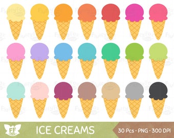 Ice Cream Clipart, Iced Creams Clip Art, Summer Sherbet Gelato Frozen Dessert Scoop Snack Food Sweets Rainbow Cone Cute Graphic PNG Télécharger