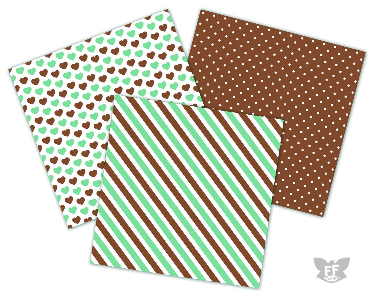 Chocolate and Mint Digital Paper Set, Choco-mint Seamless Patterns