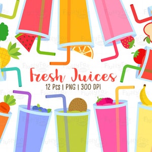 Fresh Juices Clipart, Smoothies Clip Art, Blended Fruit Vegetable Juice Healthy Diet Drink Shake Icon Set Télécharger PNG Graphic