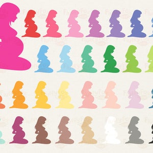 Puede incluir: Una colecci&oacute;n de im&aacute;genes de siluetas coloridas de una persona embarazada en posici&oacute;n sentada. Las siluetas son de varios colores, incluyendo rosa, rojo, azul, verde y amarillo. Las im&aacute;genes probablemente est&aacute;n destinadas a proyectos de dise&ntilde;o o artesan&iacute;a.