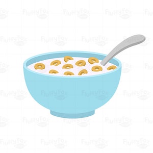 Cereal Bowl Clipart, Breakfast Clip Art, Food Meal Diet Bowls Spoon Healthy Milk Grain Western Morning, PNG Digital Graphic, Commercial Use image 3