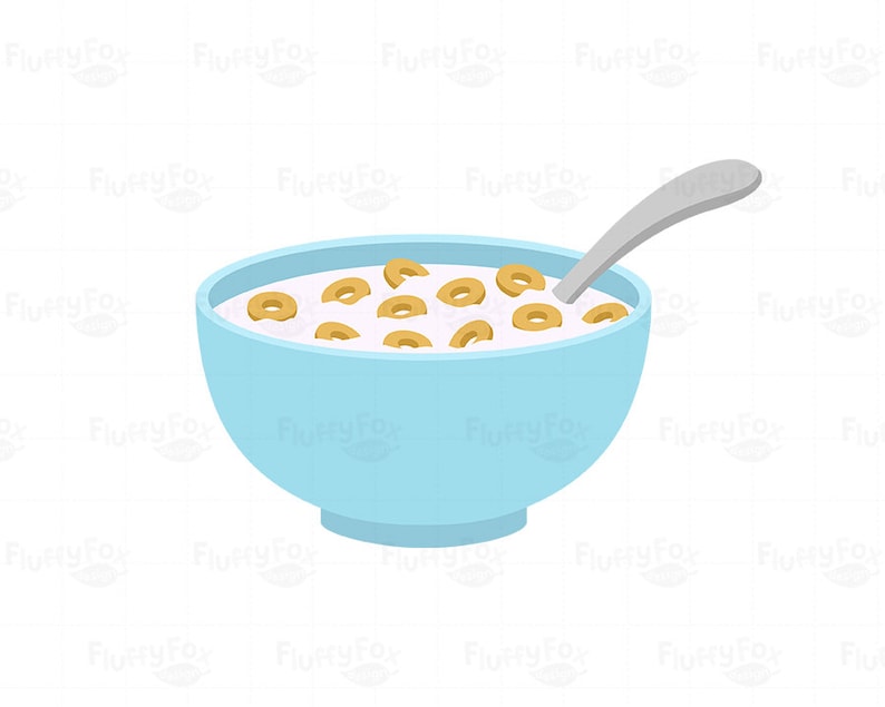 Cereal Bowl Clipart, Breakfast Clip Art, Food Meal Diet Bowls Spoon Healthy Milk Grain Western Morning, PNG Digital Graphic, Commercial Use image 3