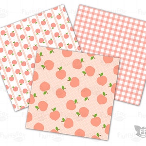 Peach Digital Paper, Peaches Papers, Seamless Pattern Repeatable Background, Flower Fruit Bright Vivid Soft Pastel Coral Pink Image Download 画像 2