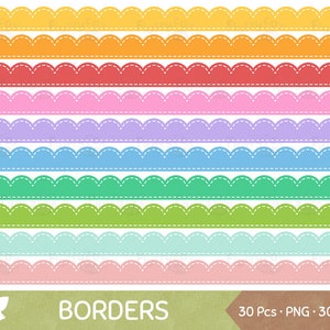 Gesticht gestickter Grenzausschnitt, Scallop Borders Stitches Clip Art, Rainbow Stitch Lace Cute Craft Graphic PNG Download, kommerzielle Nutzung