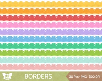 Stitched Scalloped Border Clipart, Scallop Borders Stitches Clip Art, Rainbow Stitch Lace Cute Craft Graphic PNG Download, Commercial Use