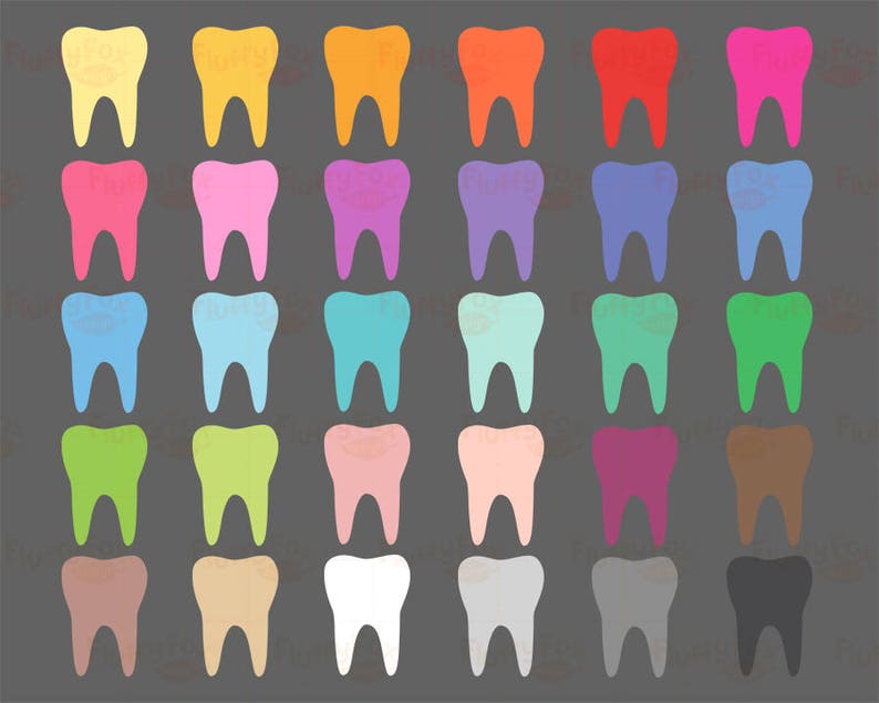 Tooth Clipart, Teeth Clip Art, Dentist Molar Health Clean Hygiene Cute Dental Care Scrapbooking Rainbow, PNG Images, Commercial Use image 3