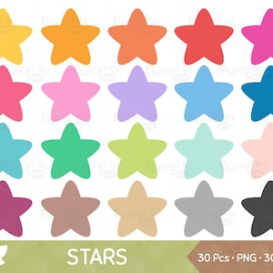 星のクリップアート、星のクリップアート、きらめく銀河の宇宙の丸いグラフィックアイコンかわいい虹、PNG デジタルダウンロード、商用利用
