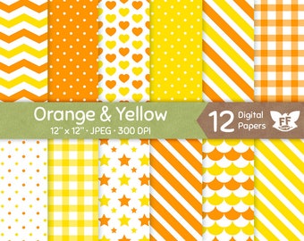 Bright Orange and Yellow Digital Paper, Seamless Pattern Tileable Background, Vivid Colors Cute Fresh Baby Shower Girl Boy Honey Download