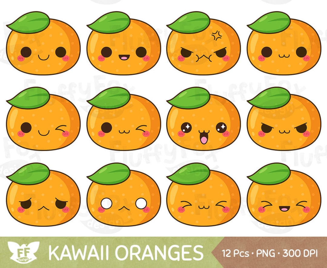 Kawaii Tangerine Clipart Cute Oranges Faces Clip Art Fruit - Etsy