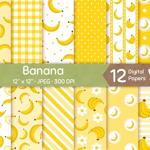 Banane Digitales Papier, Bananen Papiere, Plantain Seamless Muster wiederholbar Hintergrund, Blume Frucht Leuchtend Lebendig Weich Gelb Bild Download