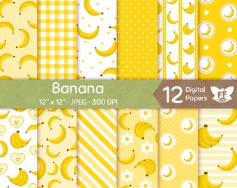 Banana Digital Paper, Bananas Papers, Plantain Seamless Pattern Repeatable Background, Flower Fruit Bright Vivid Soft Yellow Image Download