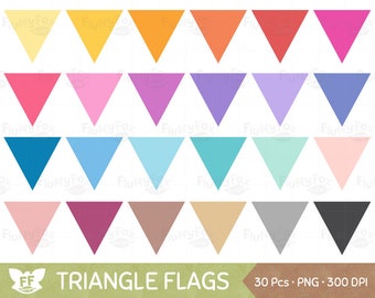 Triangle Bunting Flag Clipart, Flags Banners Clip Art, Pennant Colorful Rainbow Graphic Tag Label, Digital PNG Download, Commercial Use