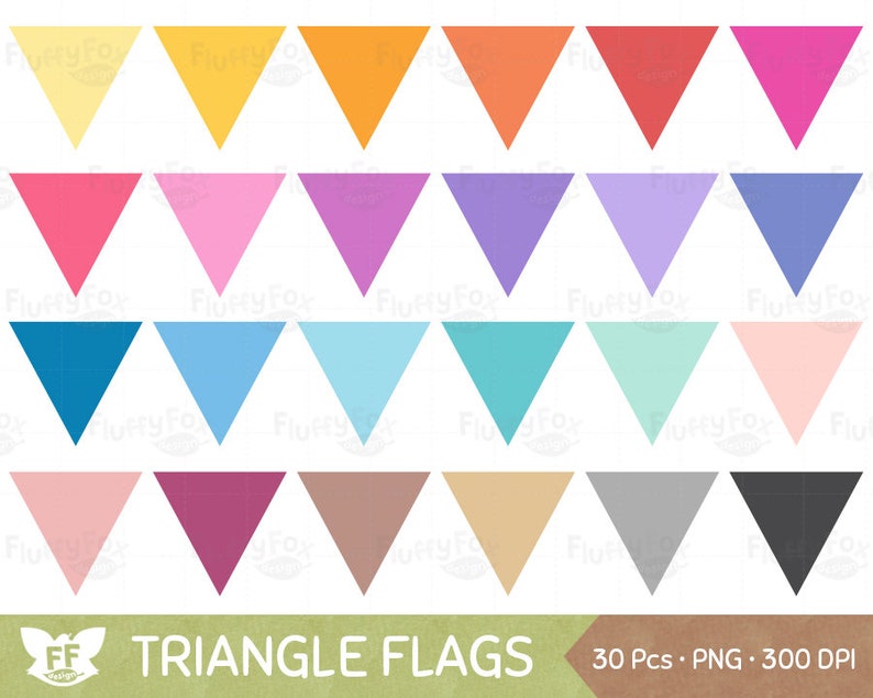 Triangle Bunting Flag Clipart Digital PNG Download Commercial Use Flags Banners Clip Art Pennant Colorful Rainbow Graphic Tag Label
