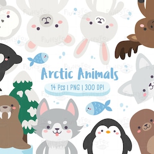 Arktyczne Zwierzęta Clipart, Antarktyda Zwierzęta Clipart, Dzika Zima Alaska Niedźwiedź Polarny Pingwin Lis Mors Foka Łoś Orka, Grafika PNG Pobierz