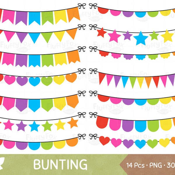 Rainbow Bunting Flag Clipart, Party Banner Clip Art, Pennant Triangle Garland Pride Colorful Graphic Birthday Seamless, Digital PNG Download