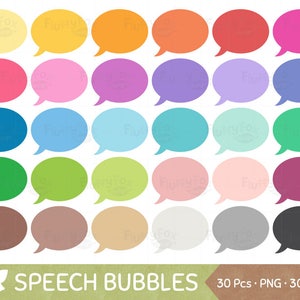 Clipart bolla vocale, ClipArt palloncini discorso, etichetta arcobaleno testo pensato parlare, download grafico PNG digitale, uso commerciale