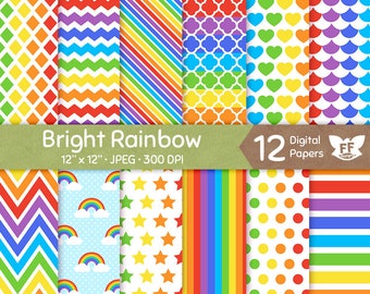 Rainbow Digital Paper, Bright Bold Color Papers, Seamless Pattern, Colorful Repeatable Background Graphic, Digital Craft, Commercial Use