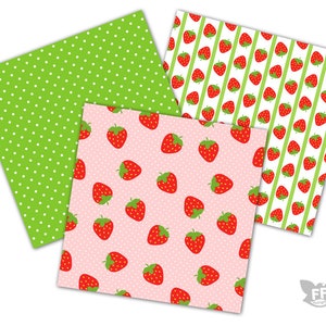 Strawberry Digital Paper, Strawberries Papers, Seamless Pattern, Repeatable Background, Flower Bright Vivid Red Pink Download Commercial Use image 5