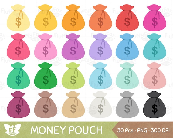 Money Pouch Clipart Coin Satchel Clip Art Gold Coins Bag Sack Rainbow Bill Finance Dollar Bucks Icon Digital Graphic Commercial Use - 