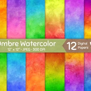 Lebendige Ombre Aquarell Digitalpapier, helle Farbe Regenbogen bemalt Textur, Handwerk Gradient Muster Hintergrund Download, kleine kommerzielle Nutzung