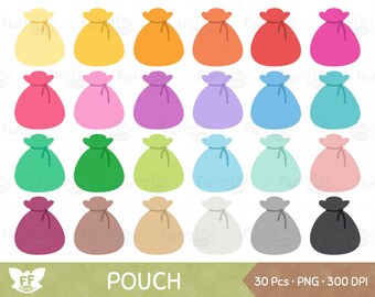 Pouch Clipart, Coin Satchel Clip Art, Blank Money Gold Coins Bag Sack Rainbow Bill Finance Dollar Bucks Icon Digital Graphic, Commercial Use