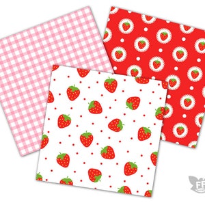 Strawberry Digital Paper, Strawberries Papers, Seamless Pattern, Repeatable Background, Flower Bright Vivid Red Pink Download Commercial Use image 3