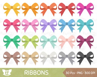 Ribbon Clipart, Bow Clip Art, Bows Ribbons Present Ornament Gift Colorful Cute Rainbow Graphic PNG Digital Download, Commercial Use