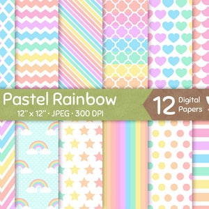 Pastel Rainbow Digital Paper, Soft Color Seamless Pattern, Colorful Tileable Background, Digital Craft Download, Commercial Use