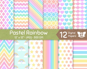 Pastel Rainbow Digital Paper, Soft Color Seamless Pattern, Colorful Tileable Background, Digital Craft Download, Commercial Use