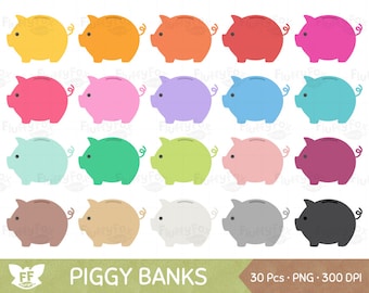 Piggy Bank Clipart, Piggybank Clip Art, Money Saving Coin Cash Bill Save Banks Cute Rainbow Graphic PNG Download, Commercial Use